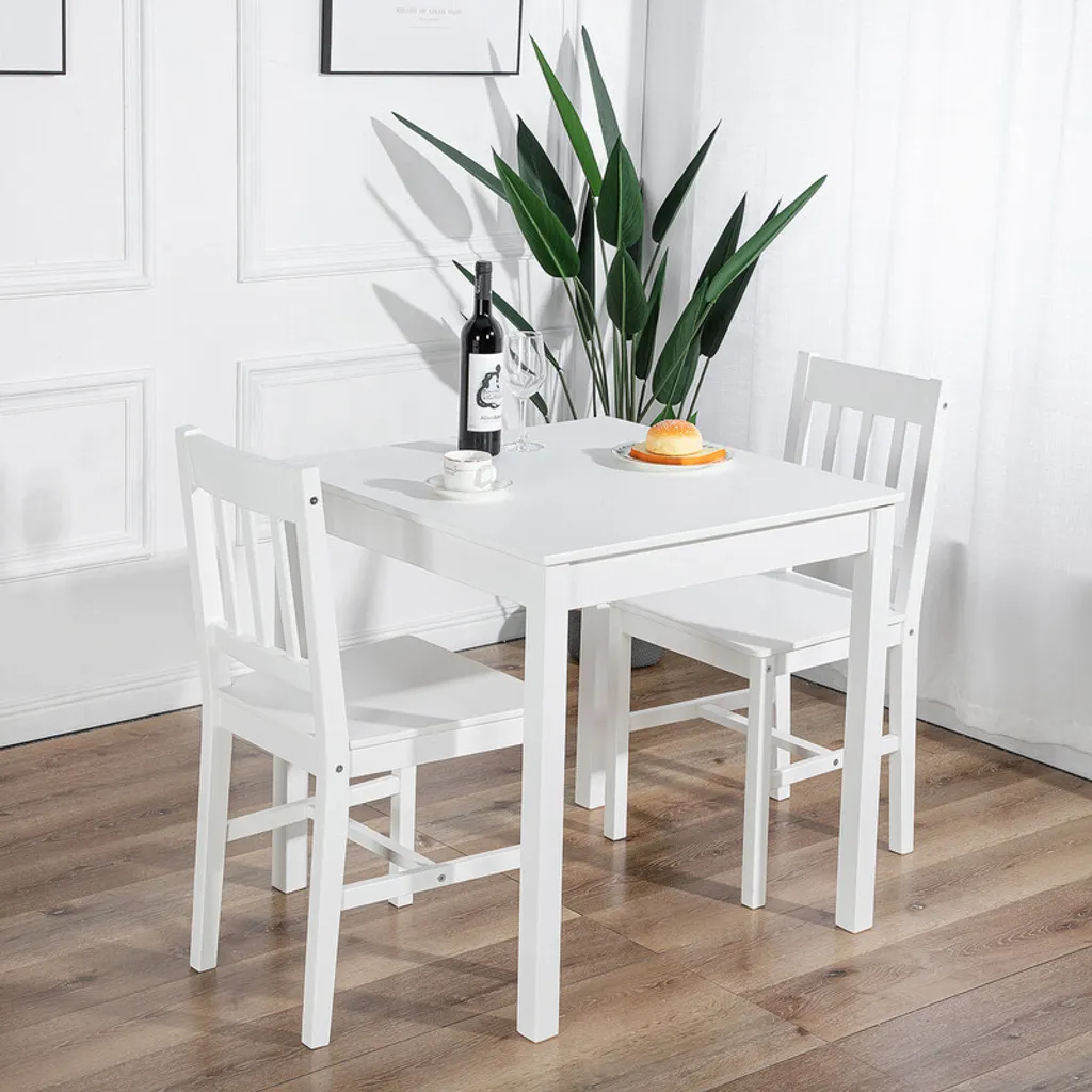 Petit Groupe de Sièges en Bois de Pin Blanc avec Table Rectangulaire