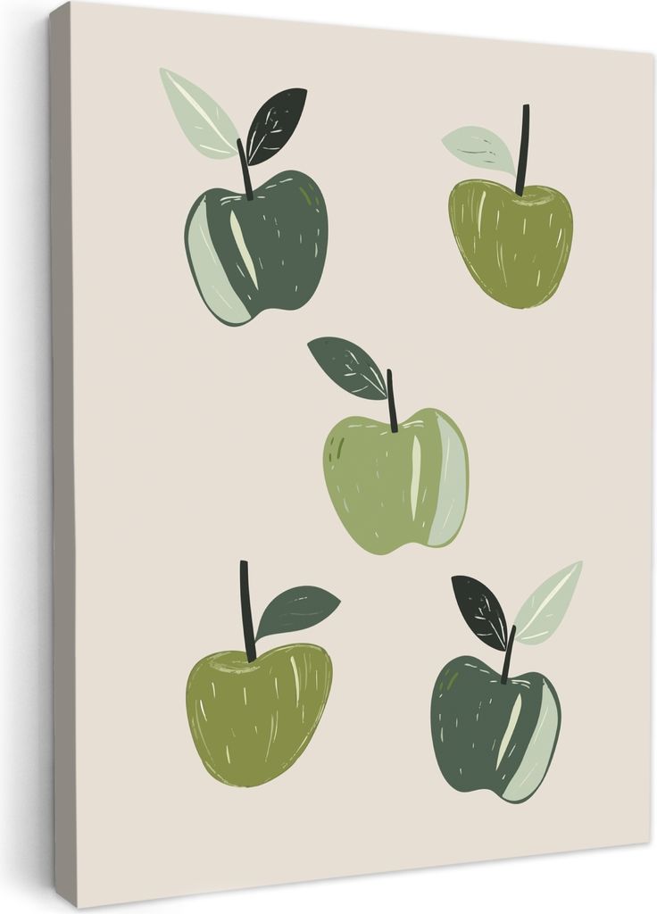 Leinwand Bilder 60x80 cm - Küche - Grün - Äpfel - Beige, Bilder Modern, Leinwandbilder, Wanddeko