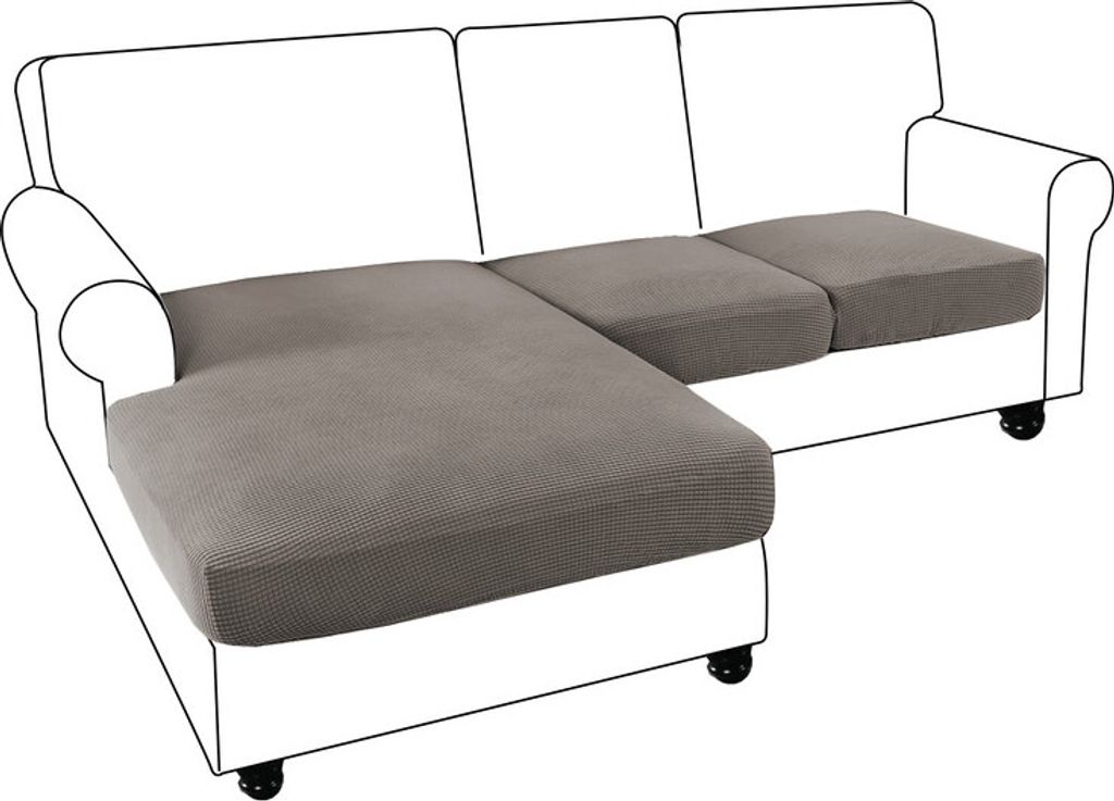 (3-Sitzer, Taupe) 3 Stück Sofa-Sitzkissenbezüge L-Form Separates Kissen Couch-Chaise-Bezug Elastische Möbel (einschließlich 1 Chaise-Bezug ...