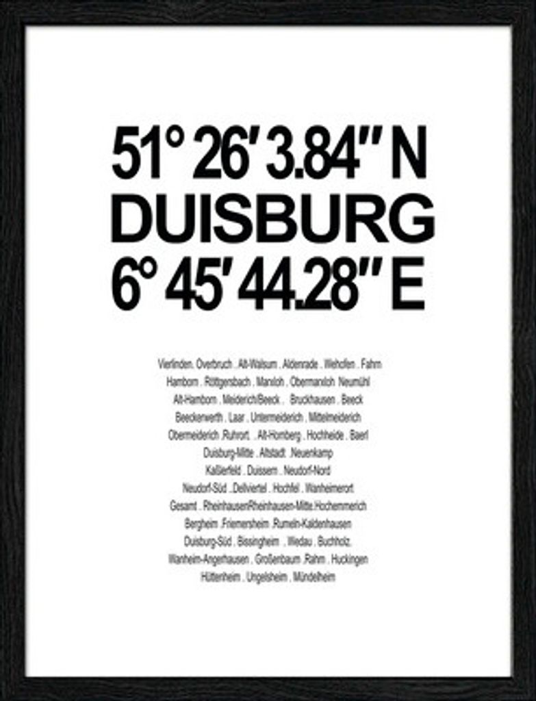 Gerahmtes Bild Duisburg Koordinaten 33x43 cm