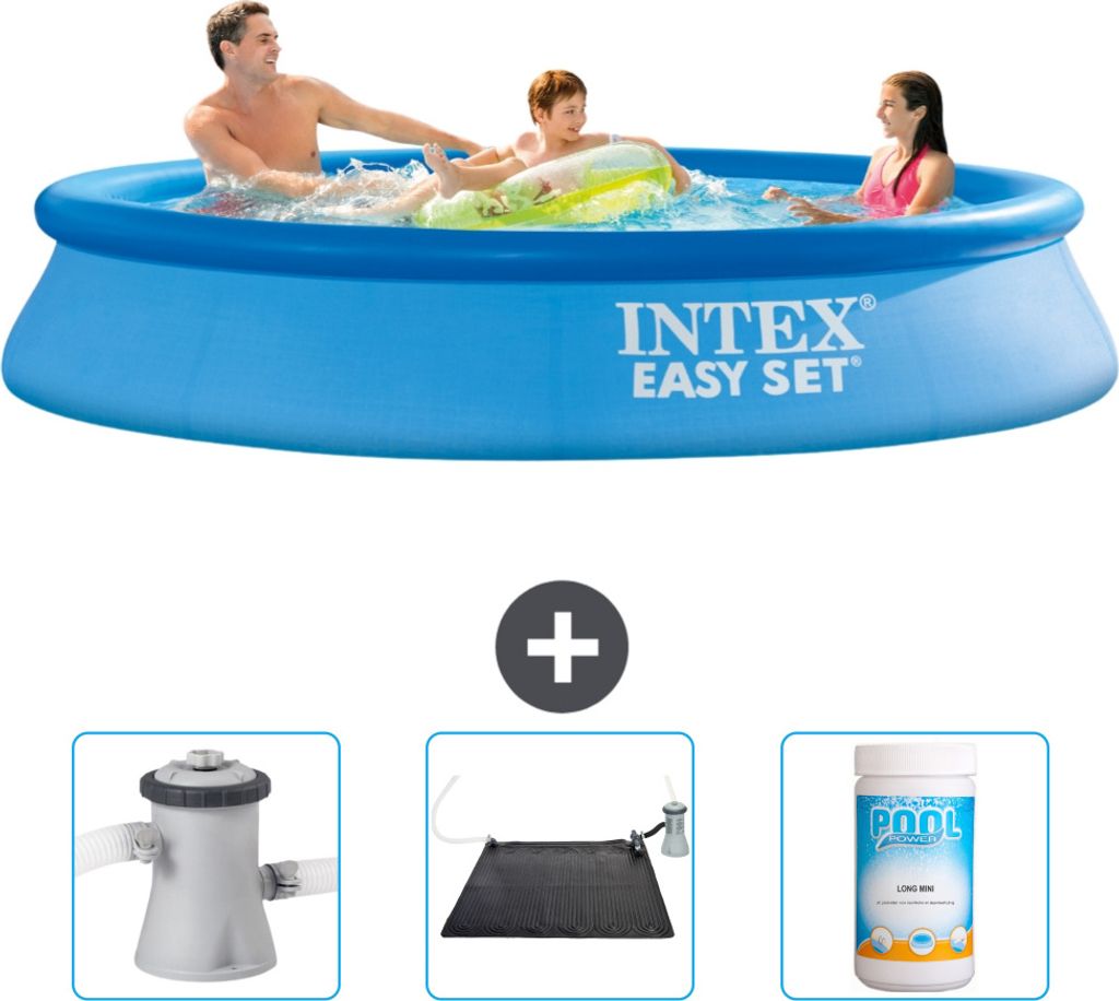 Intex runder aufblasbarer Easy Set-Pool – 305 x 61 cm – Blau – im Lieferumfang enthalten Filterpumpe für Schwimmbad - Solarmatte - Chlor
