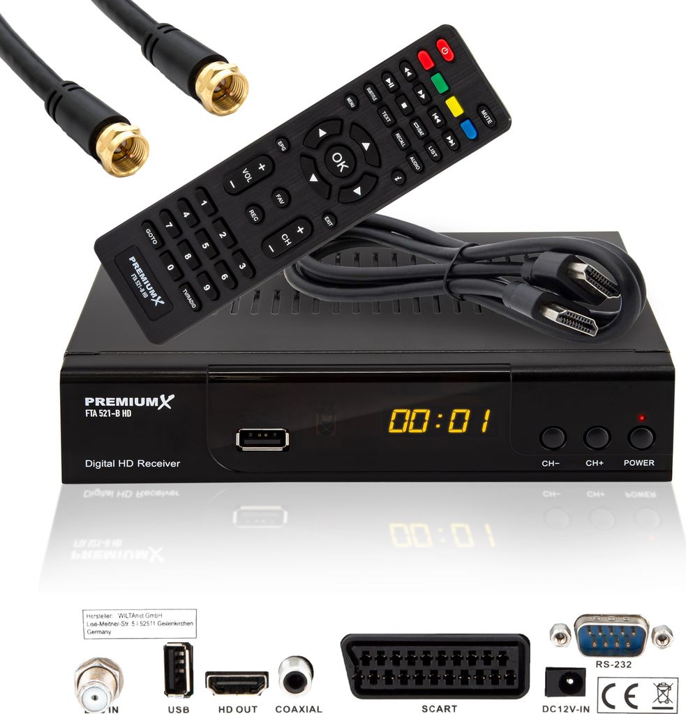 PremiumX HD 521 B FTA Digital SAT Receiver DVB-S2 HDMI Produktbild 