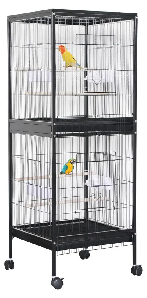 Volière d'intérieur pour perroquet et oiseaux exotiques structure noire