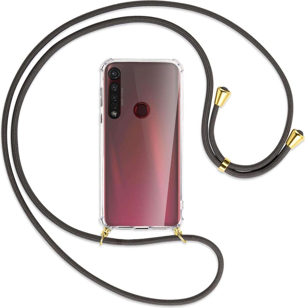 Handykette Backcover-Schutzhülle mit Band (Metall goldfarben) für Motorola Moto G8 Plus - dunkelgrau