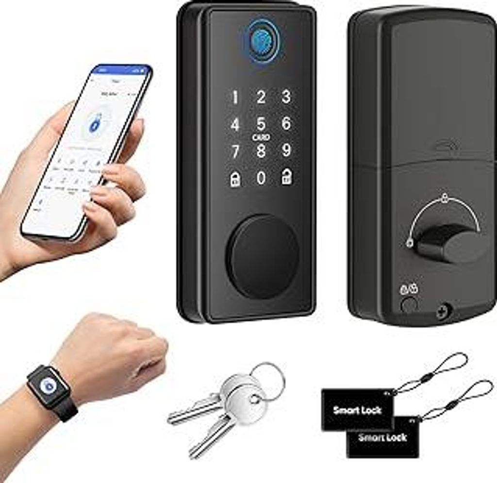 MYPIN Smart Door Lock mit Touchscreen-Tastatur, Elektronisches Türschloss, Fingerabdruck-Smart-Lock?Türöffner per App, Fingerprint, Code, Schlü...