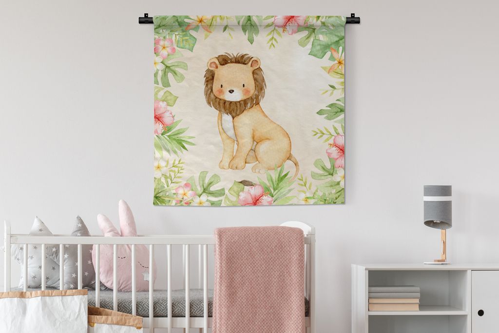 MuchoWow Wandteppich Wandbehang Dschungel - Löwe - Aquarell 90x90 cm Tapisserie Dekoration Wandtuch - Wandaufhänger