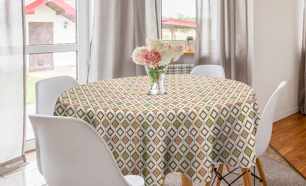 ABAKUHAUS Tovaglia rotonda non perfettamente circolare, linee verticali a rombi, tovaglia circolare per sala da pranzo, decorazione cucina, 150 cm, multicolore guscio d'uovo