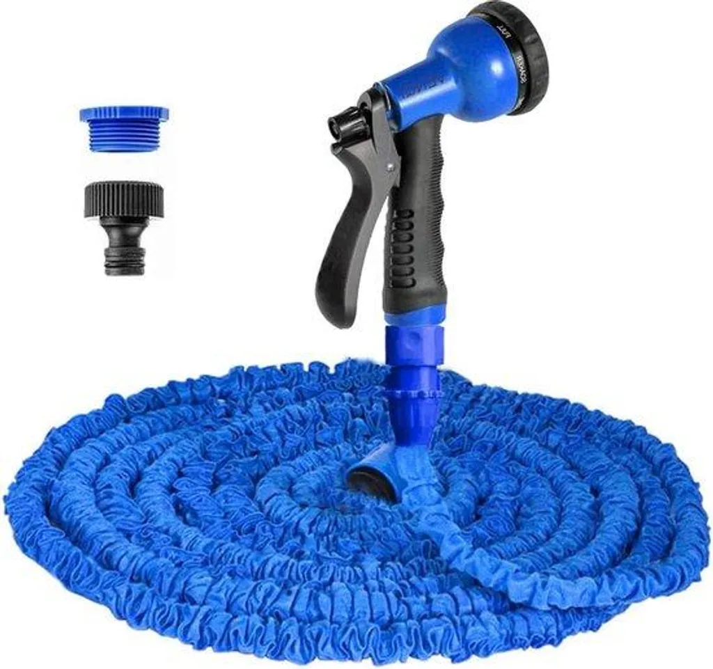 Tuyau d'arrosage 15m bleu avec buse 8 jets - Modèle robuste et étanche