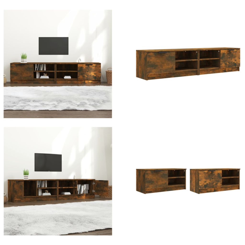 vidaXL TV Schränke 2 Stk. Räuchereiche 80x35x36,5 cm Holzwerkstoff - TV-Schrank - TV-Schränke - TV-Ständer - TV-Möbel