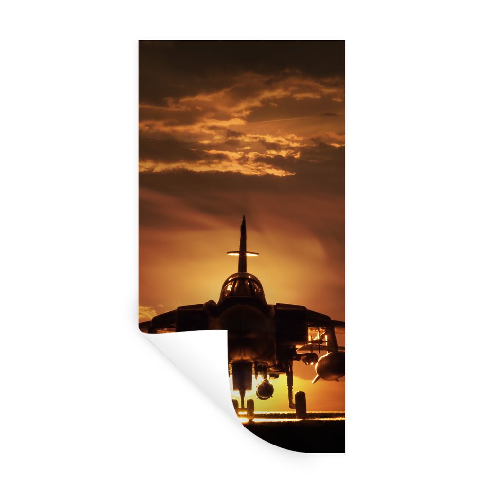 MuchoWow Wandtattoo Wandsticker Wandaufkleber Die Silhouette eines Kampfjets bei Sonnenuntergang 60x120 cm Selbstklebend und Repositionierbar - S...
