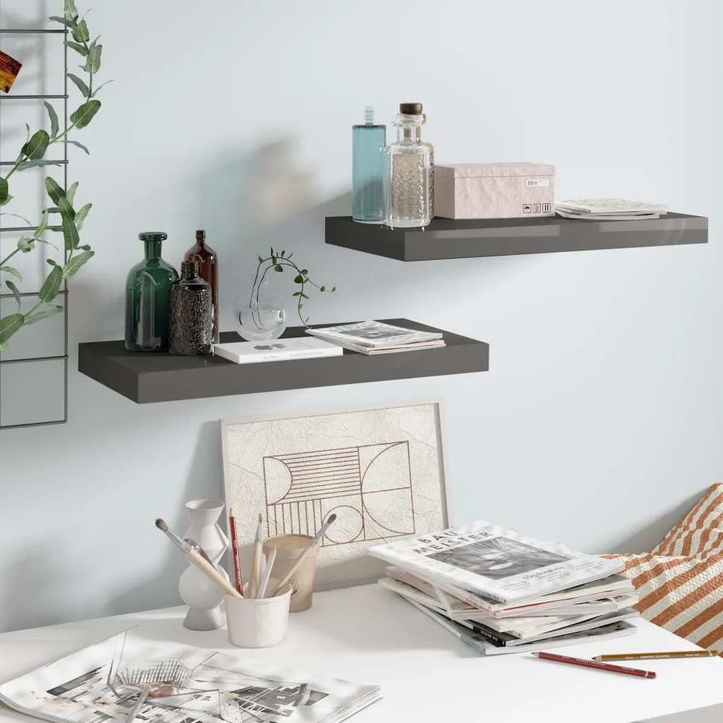 The Living Store Mensole sospese 2 pz. MDF grigio lucido 50x23x3,8 cm