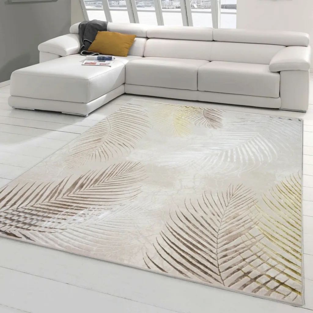 Tapis décoration salon palmier or 120x170 cm idéal sous table basse