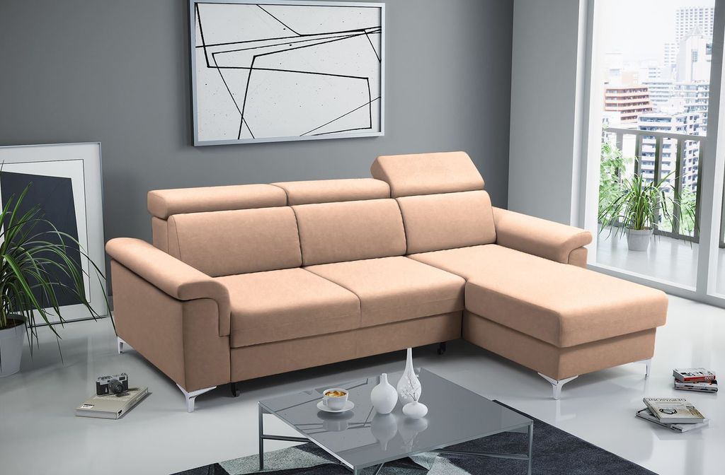252cm Ecksofa universelle Polsterecke MARTIN mit Schlaffunktion Sofa Wellenfedern Wohnzimmer (Cappucino)