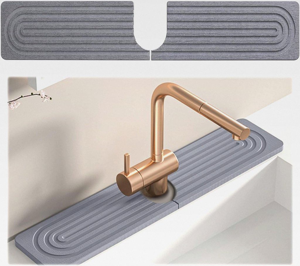 Wasserhahn Matte 40 x 10cm Spüle Wasserhahn Spritzschutz U-förmig Diatomit Waschbecken Splash Pad Nicht-Schlupf Diatomit Wasserhahn Wasserhahnmat...