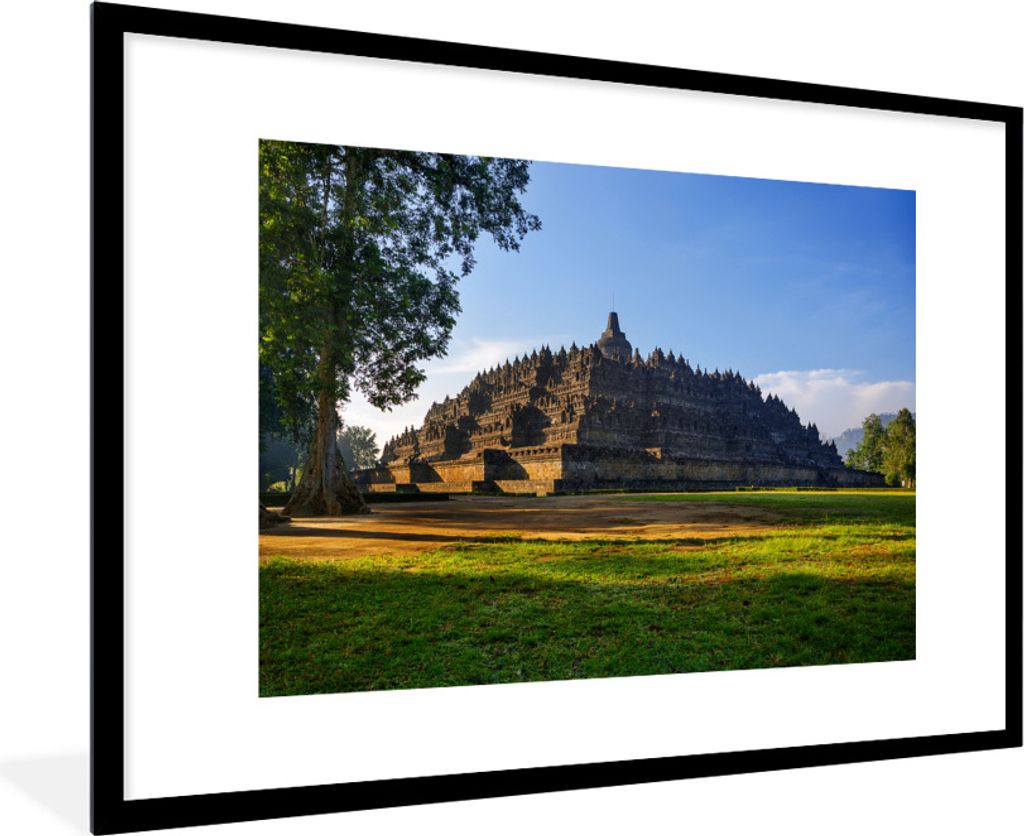 MuchoWow Gerahmtes Poster Klarer blauer Himmel über Borobudur in Indonesien 90x60 cm - Poster mit Schwarzem Bilderrahmen Wandposter Rahmen Foto ...