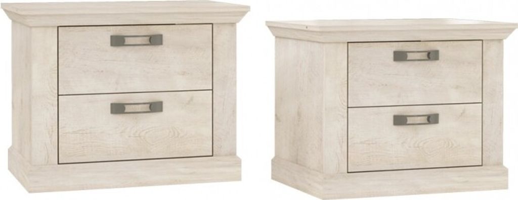 Furniture24 Nachttische Kashmir KSMK021ST, Nachtschrank, Nachttisch, Nachtkästchen in Pinie Weiß Nachbildung, 2 Stck. Komplett