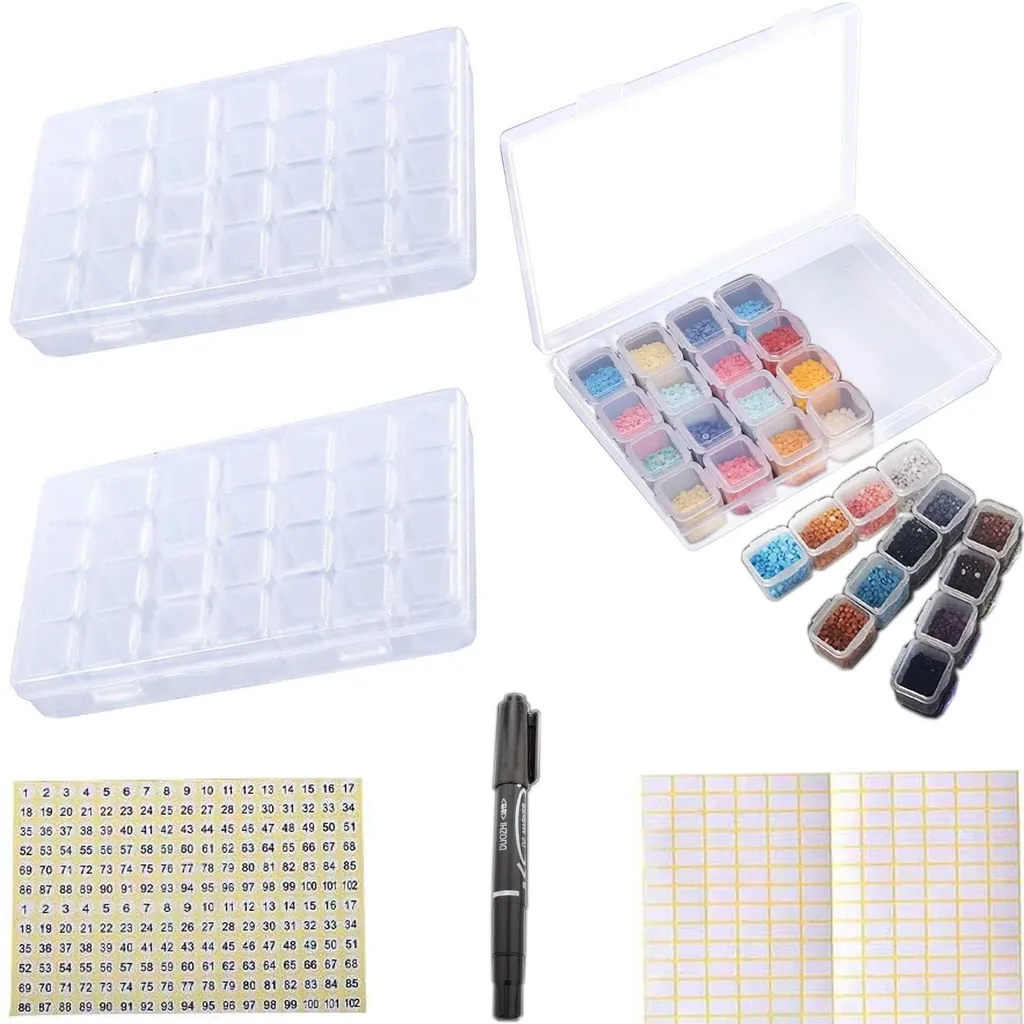Lot de 2 boîtes de rangement 28 compartiments pour broderie diamant