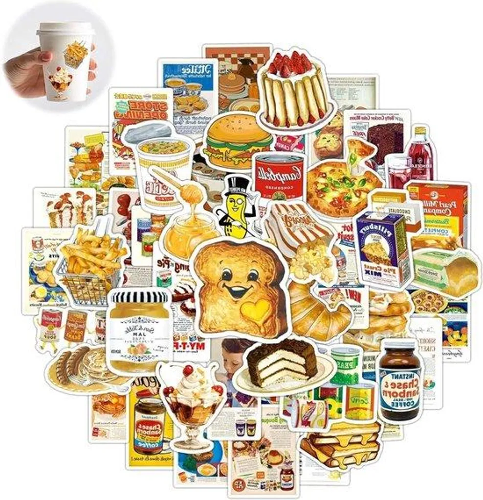 Stickers food vintage kawaii sans traces pour décorer vos accessoires