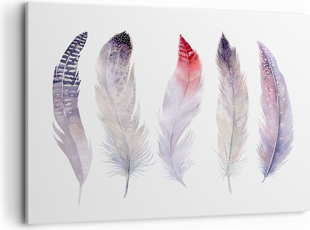 Bild auf Leinwand - Leinwandbild - Feder Tier Vogel Komposition - 100x70cm - Wand Bild - Wanddeko - Leinwanddruck - Bilder - Kunstdruck - Wanddekor...