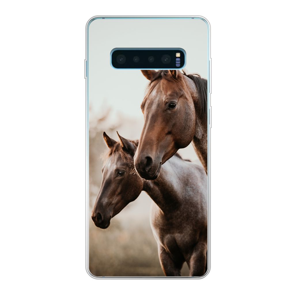MuchoWow Handyhülle Schutzhülle Hülle für Samsung Galaxy S10 Plus Pferde - Natur - Braun Silikon Softcase Handy Hülle - Schutzhülle