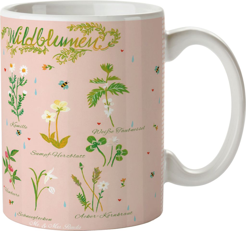 Mr. & Mrs. Panda Becher Wildblumen - Geschenk, Dekoration, haferl, Pott, Kaffeetasse, Blumen, Blume, Teetasse, Tasse, Wildblume