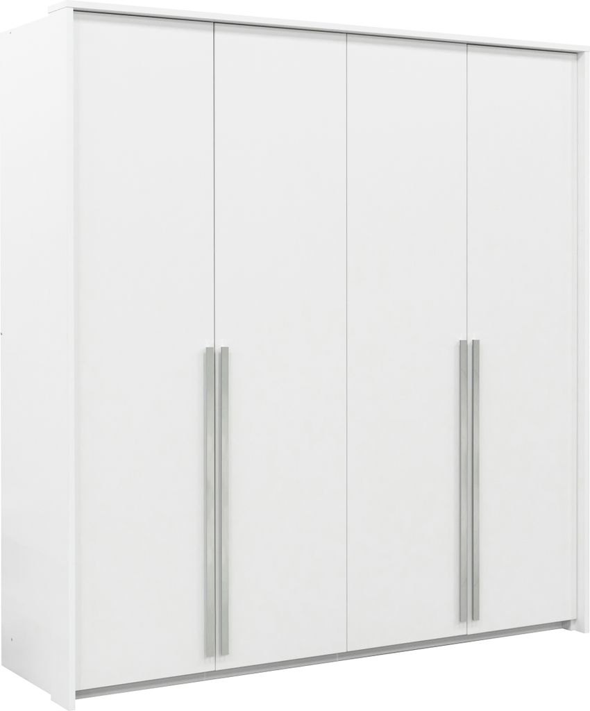 BETTSO Drehtürenschränke Kleiderschrank Schrank GENUA 210 mit silbernen Griffen / weiß