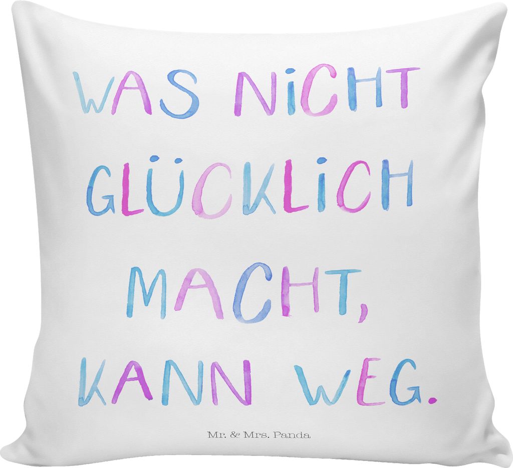 Mr. & Mrs. Panda Kuschel Kissen Was nicht glücklich macht - Weiß - Geschenk, zier, Dekokissen, Sofakissen, Deko, kuschelkissen 40x40, Sofa