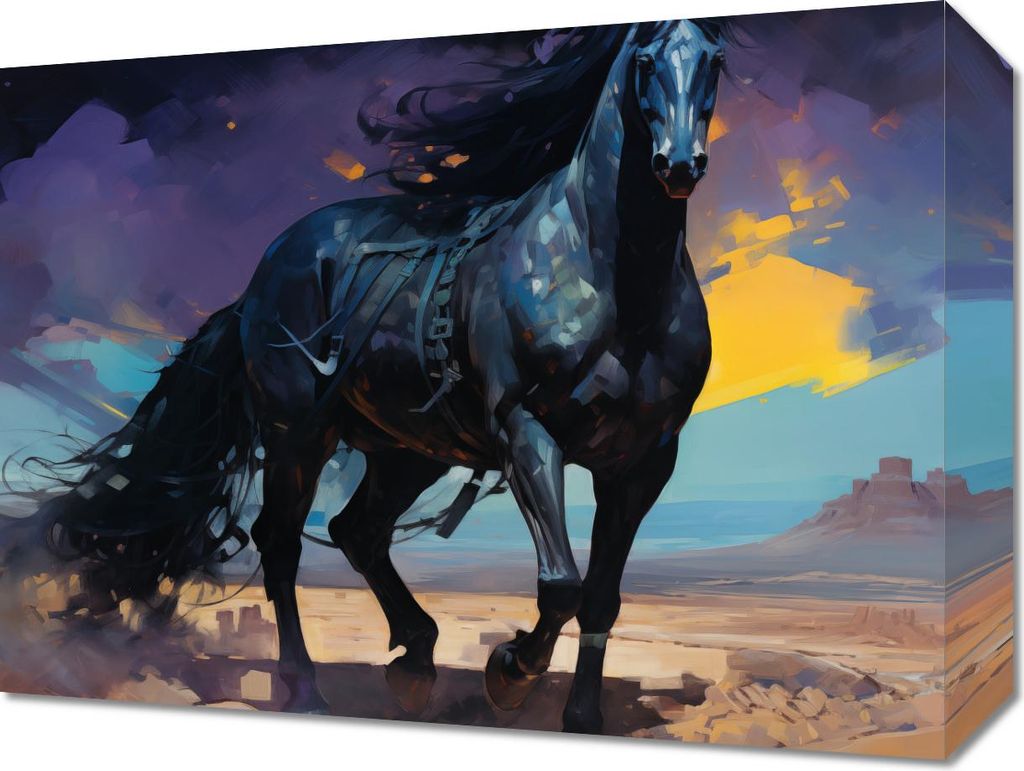 Bild 40x30cm Schwarzes Pferd Eigener Wettlauf