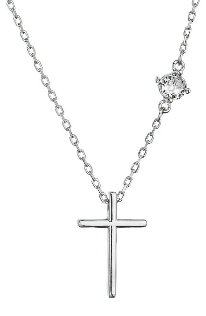 Collier croix argent massif 925 et pierres zircone scintillantes 12107.1