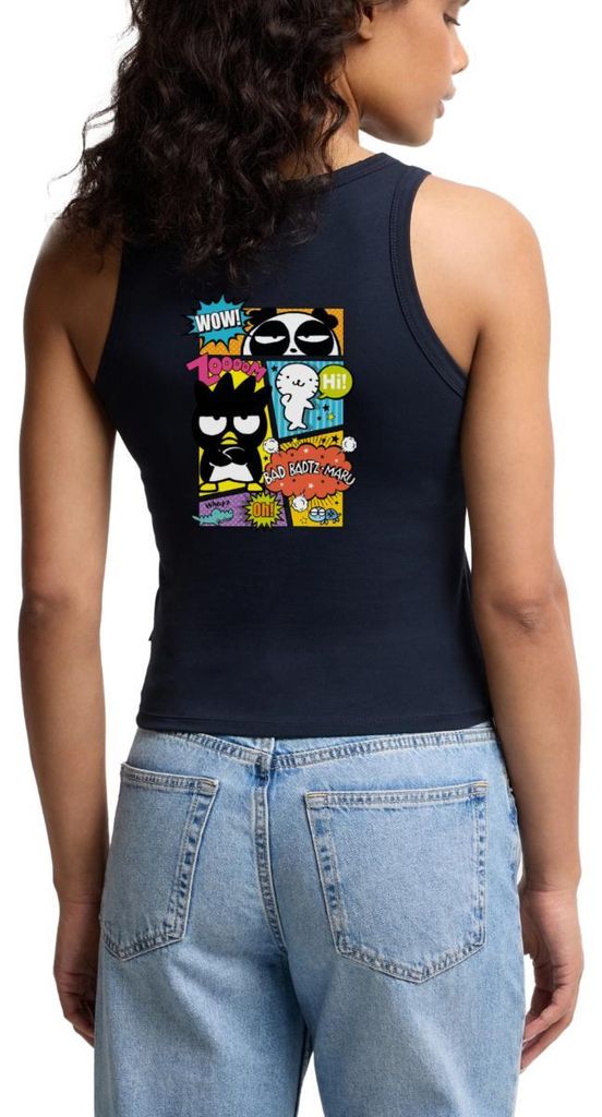 Spreadshirt Bad Badtz-Maru Mit Freunden Im Comic Stil Cropped Frauen Organic Tank Top, XL, Navy