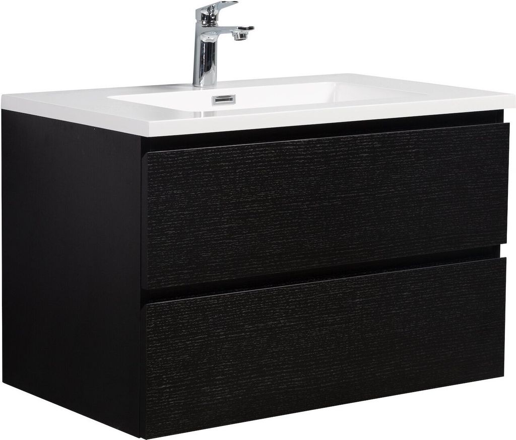 Badplaats Badmöbel Set mit Waschbecken und Unterschrank Angela 80 x 48 cm Schwarz Holz - Waschbeckenunterschrank mit Soft-Close und Waschbecken, V...