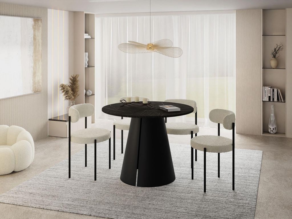 Esstisch Rund Ausziehbar im Loft-Stil – 120 bis 200 cm – Industrieller Platzsparender Tisch mit Schwarzen Konischem Metallbeinen für 6 bis 10 ...