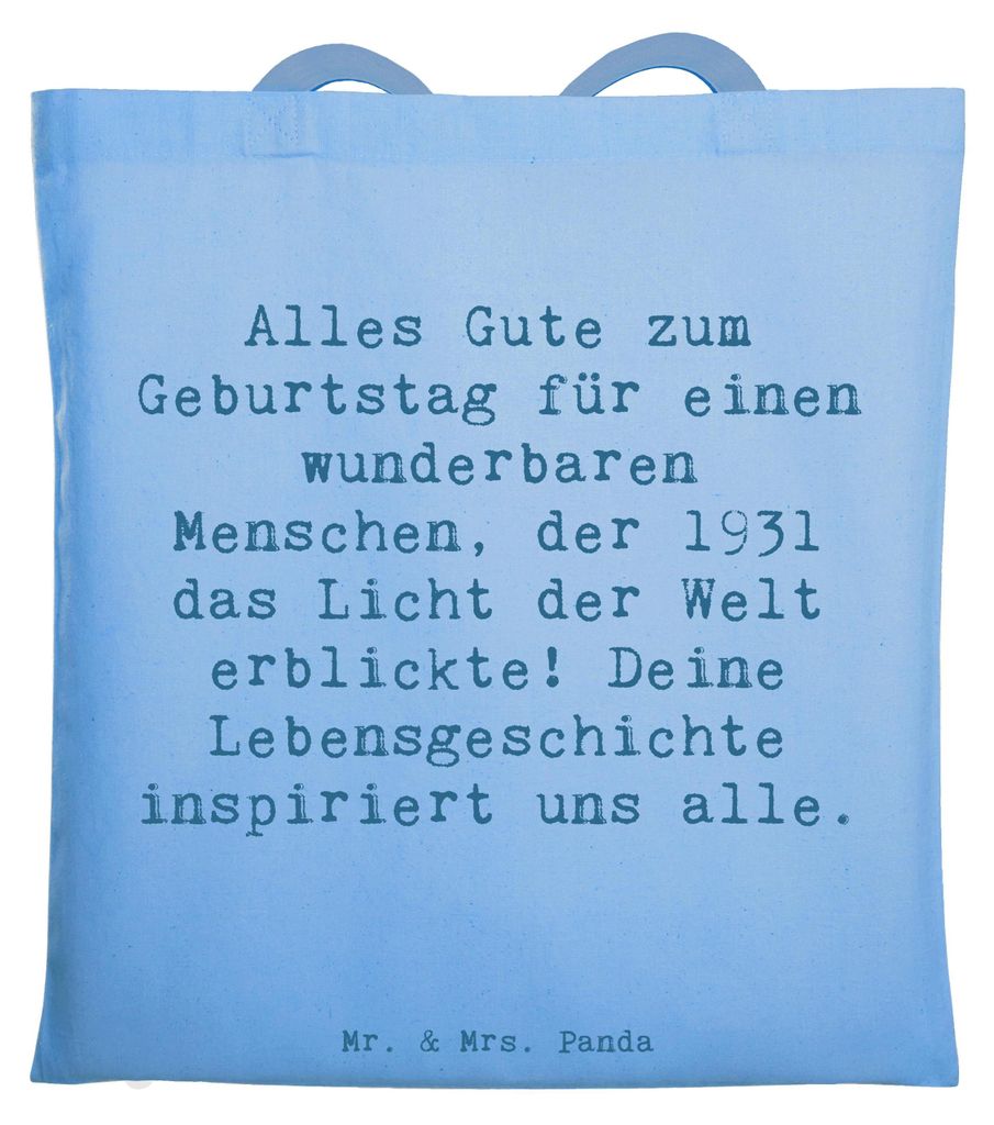 Mr. & Mrs. Panda Jutebeutel Spruch 1931 Geburtstag - Sky Blue - Geschenk, Lebensgeschichte inspiriert, unvergessliche Erinnerungen, 90., Tasche, Ha...