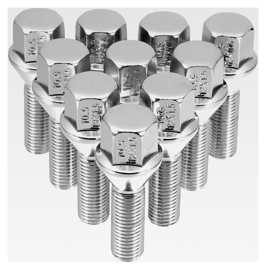 10 Stück Radbolzen M12 x 1,5 Chrom Radmuttern Satz 30mm