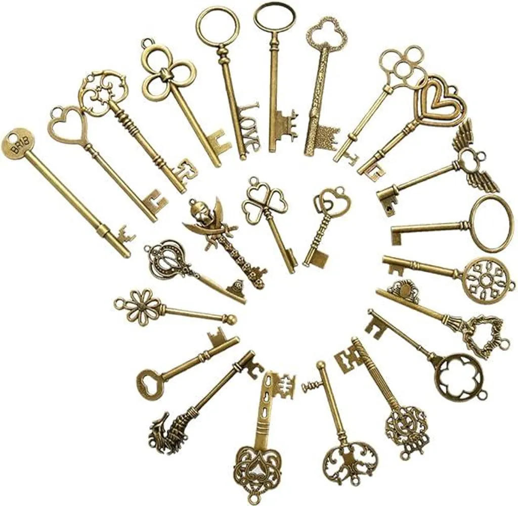 Lot de 24 clés squelettes vintage en bronze antique pour décoration