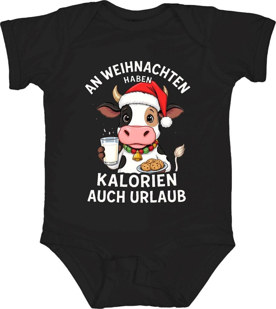 Weihnachten Kalorien Urlaub Kuh Milch Plätzchen Lustig Geschenk Unisex Baby Body, Schwarz, 0/3
