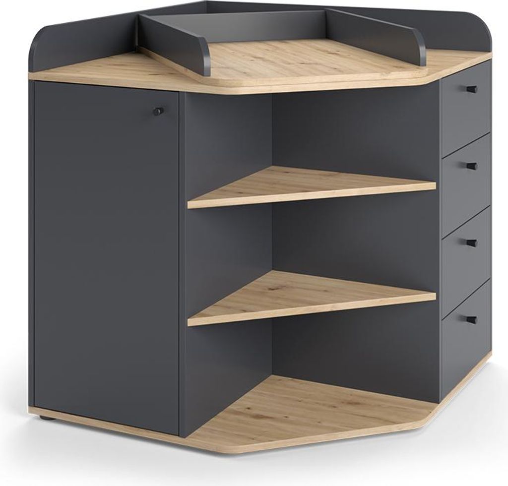 Wickelkommode Vicco Aria Anthrazit 85 x 90 cm mit Regalen und 4 Schubladen, Model 59340