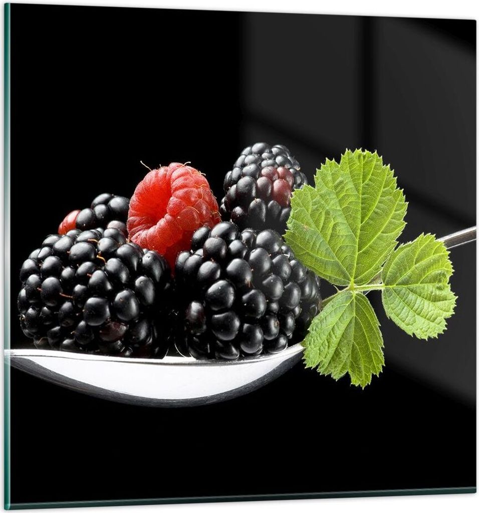 Bilder auf glas - Löffel Himbeere Brombeere Frucht - 30x30cm - Glasbilder - Wandbilder - Kunstdruck - zum Aufhängen bereit - Wanddekoration aus G...