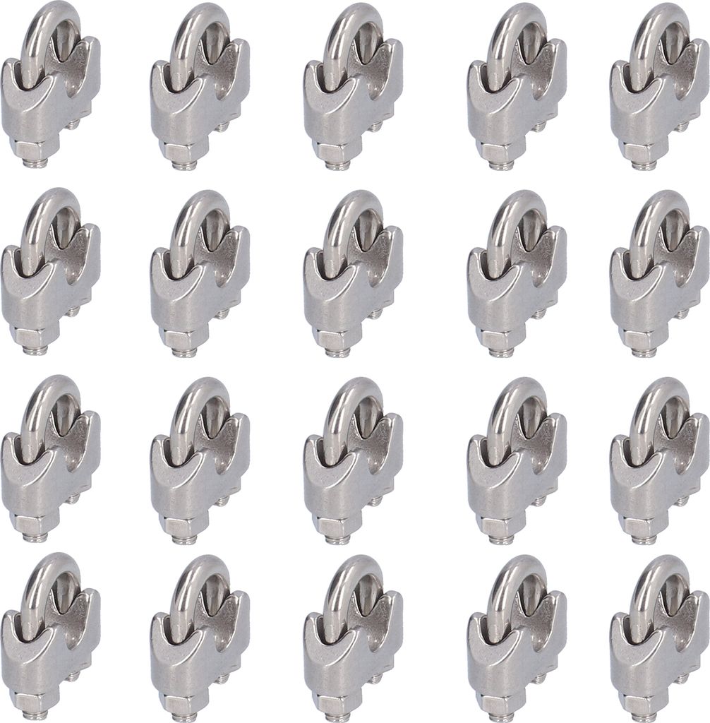 20Pcs Edelstahl Drahtseilklemme Hardware Rigging Cable Clip Lock KlemmbefestigungenM8(8mm)