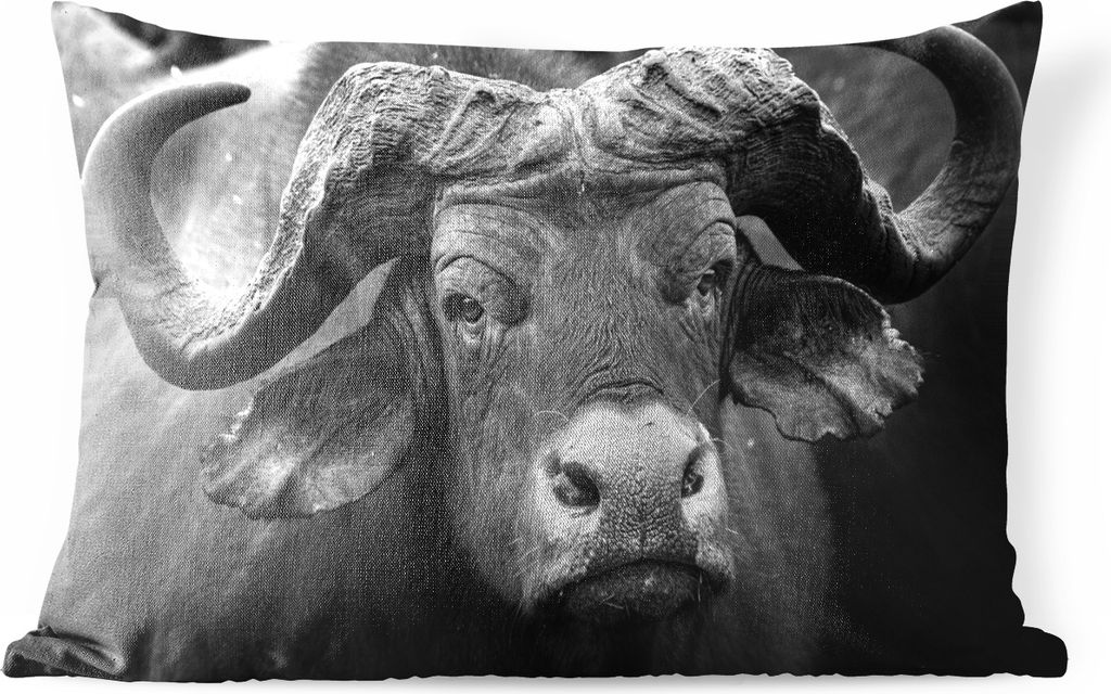 MuchoWow Outdoor Kissen - Tierprofil Kaffernbüffel in Schwarz und Weiß - 60x40 cm - Wetterfest - Lounge Kissen - Zierkissen - Kissen für Innen...