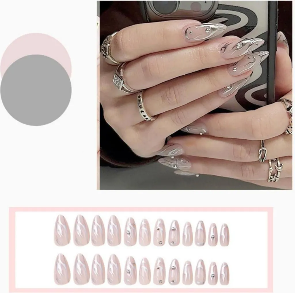 Faux Ongles Courts Amande : Solution Manucure Express Rose et Argent