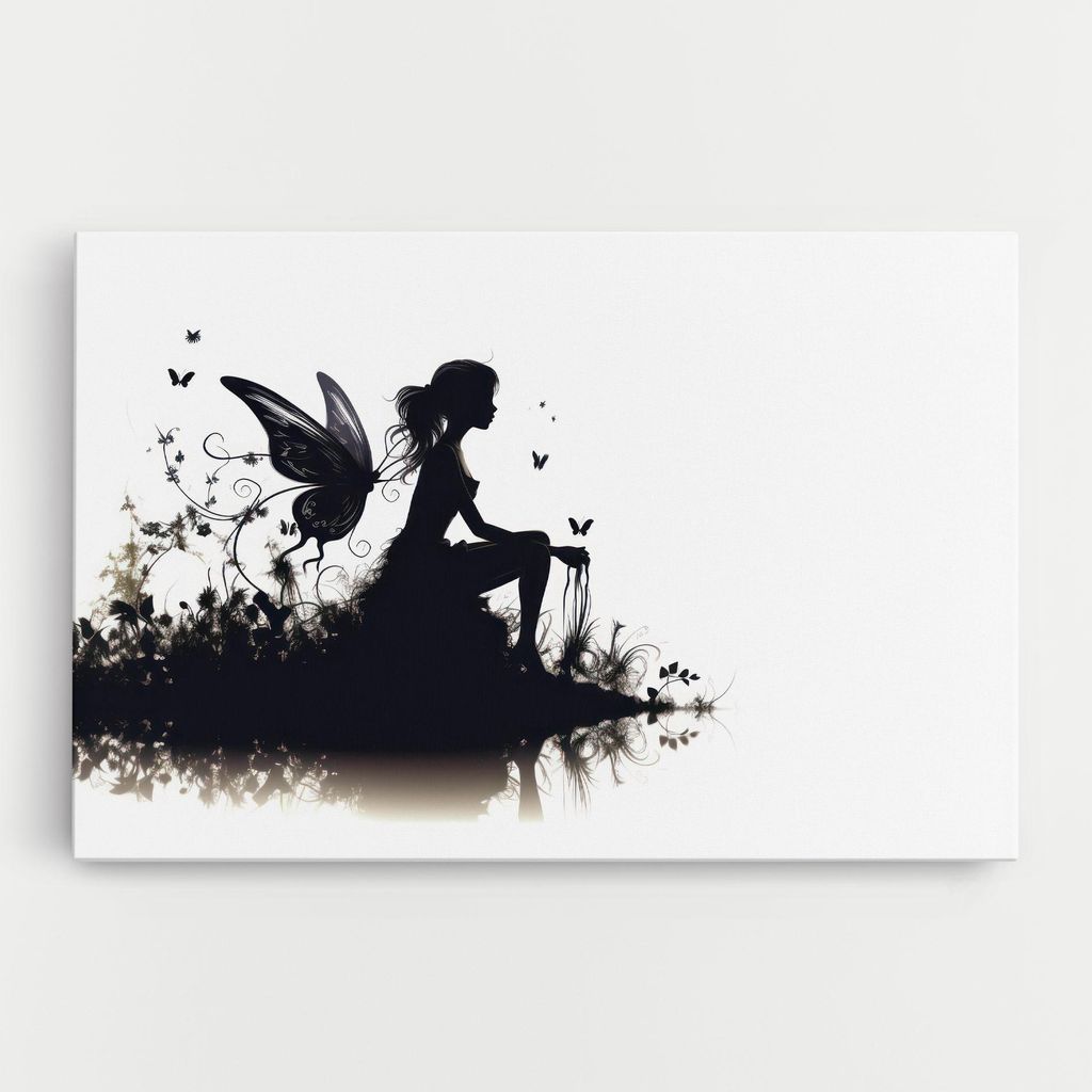 ARTHUB Leinwandbild 30x40 cm, Butterfly Woman Shilouette | Wohnzimmerdekoration, Hängende Bilder, Wanddekoration, Heimdekoration, Frauen, Silhou...