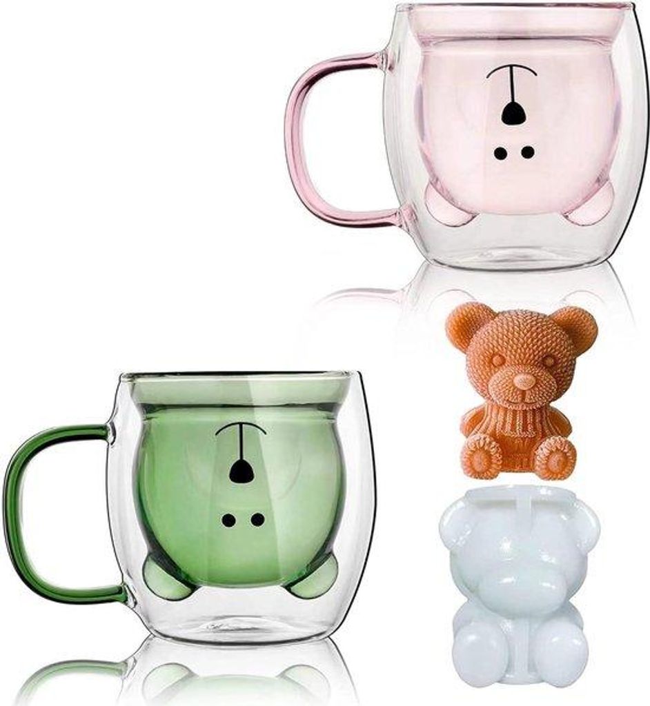 Damen- und Herren-Geschenkset mit 2 Teekannen 8 Oz - Doppelwandige Gläser - Milch-Kaffee-Teekannen mit Griff - Isolierte Kaffeebecher - Geschenkid...