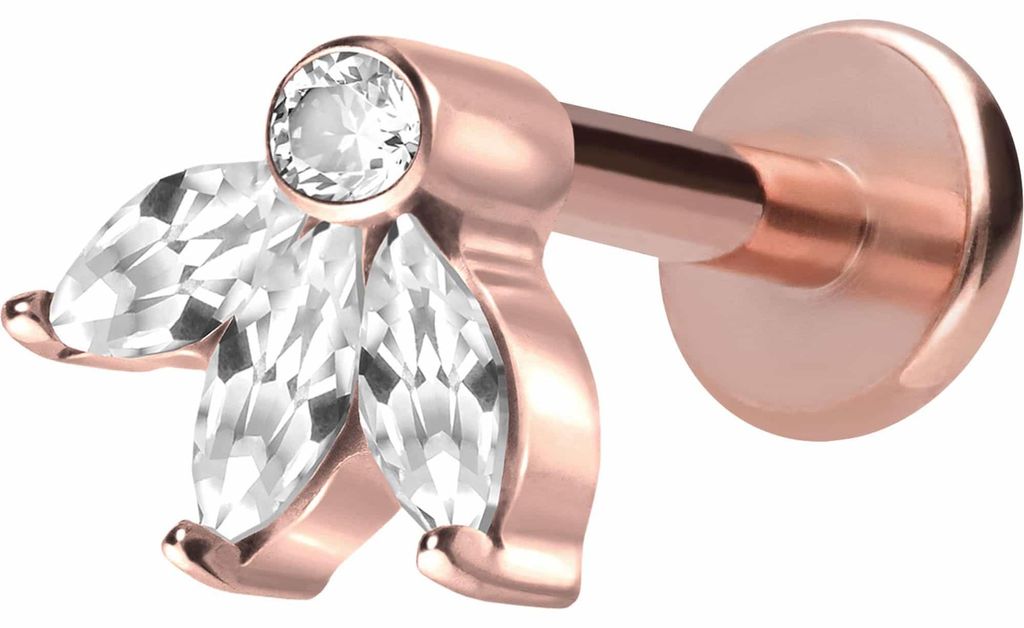 Ohrpiercing, Nasenpiercing Titan Labret mit Innengewinde LOTUSBLÜTE RoséGold Stablänge: 10mm | Stabstärke: 1,2mm