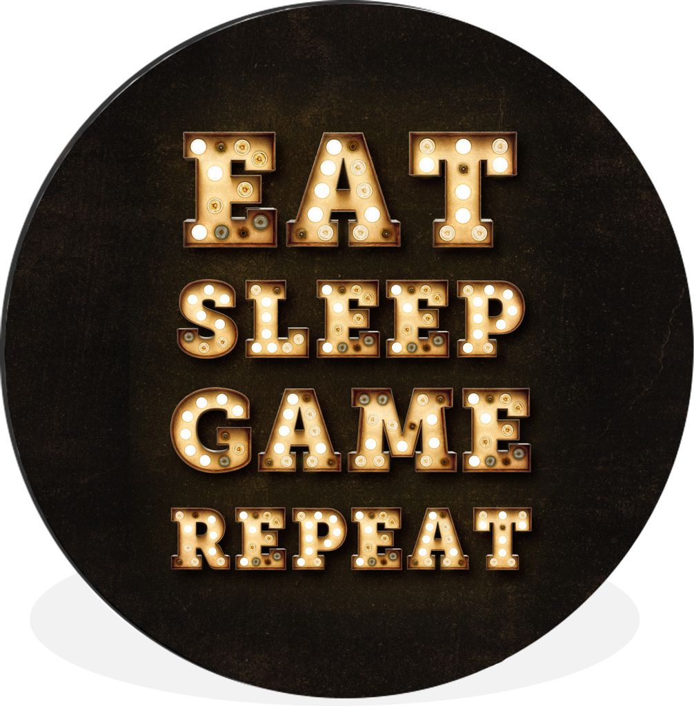 MuchoWow Aluminium Wandkreis Spiele - Spiele - Zitate - Sprichwörter - Eat sleep game repeat Ø 30 cm Wanddeko Modern Wohnzimmer - Wand Bild - W...