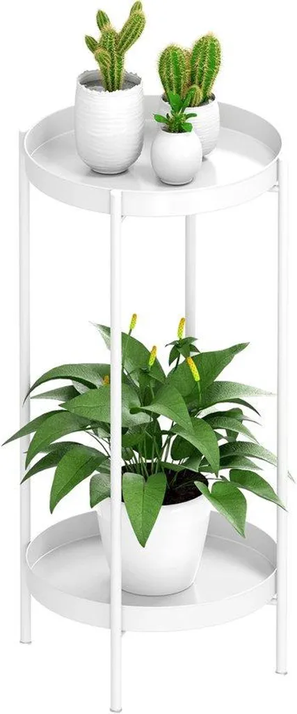 Étagère porte-plante en métal blanc, table florale double plateau