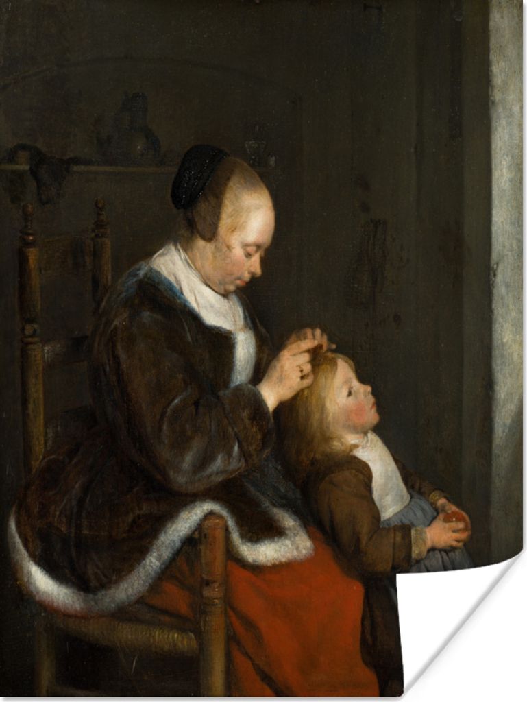 MuchoWow Poster Die Läusejagd - Gemälde von Gerard ter Borch 60x80 cm - Schlafzimmer Dekoration