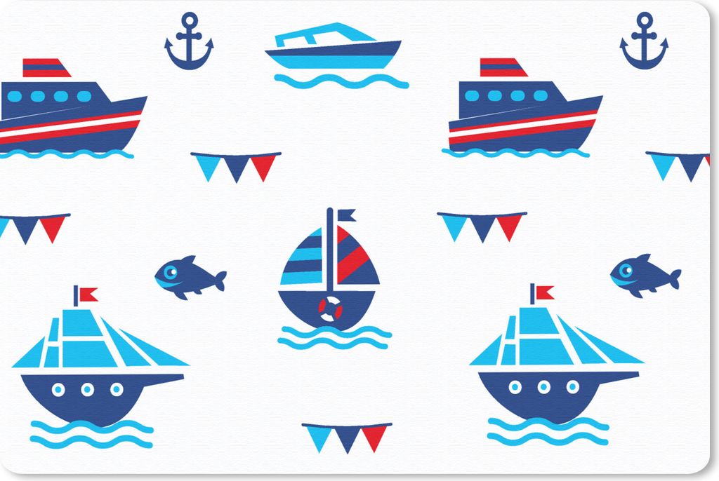 MuchoWow Schreibtischunterlage Boot - Blau - Rot - Junge - Muster 60x40 cm - XXL Mauspad - Großes Mauspad