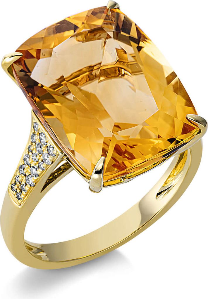 Ring aus 750 Gelbgold Citrin 10,4ct gelb 34 Brillanten 0,19ct TW-SI B:16mm, Ringgröße:Innenumfang 54mm Ø17.2mm