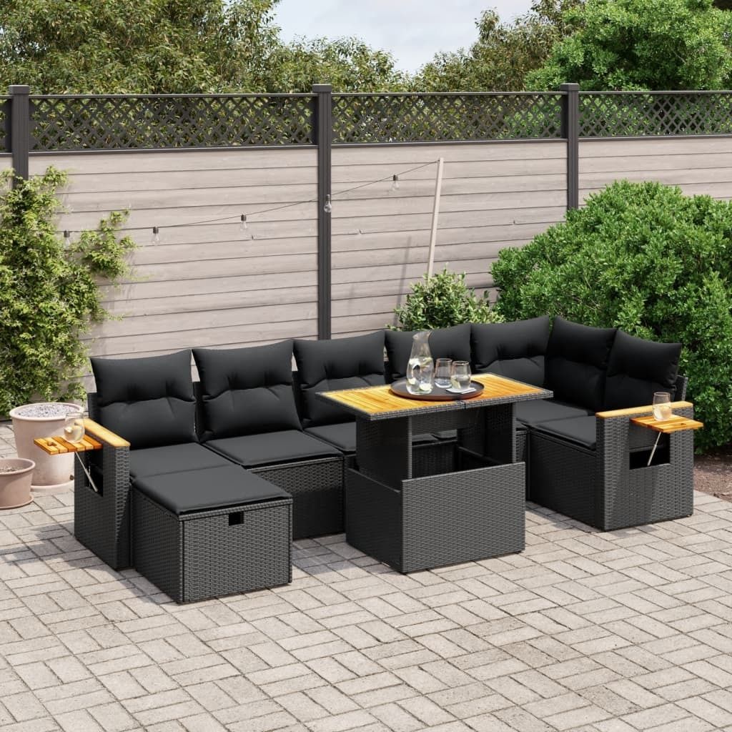 8-tlg. Garten-Sofagarnitur - mit Kissen Schwarz Poly Rattan - Gartenmöbelset 3276149